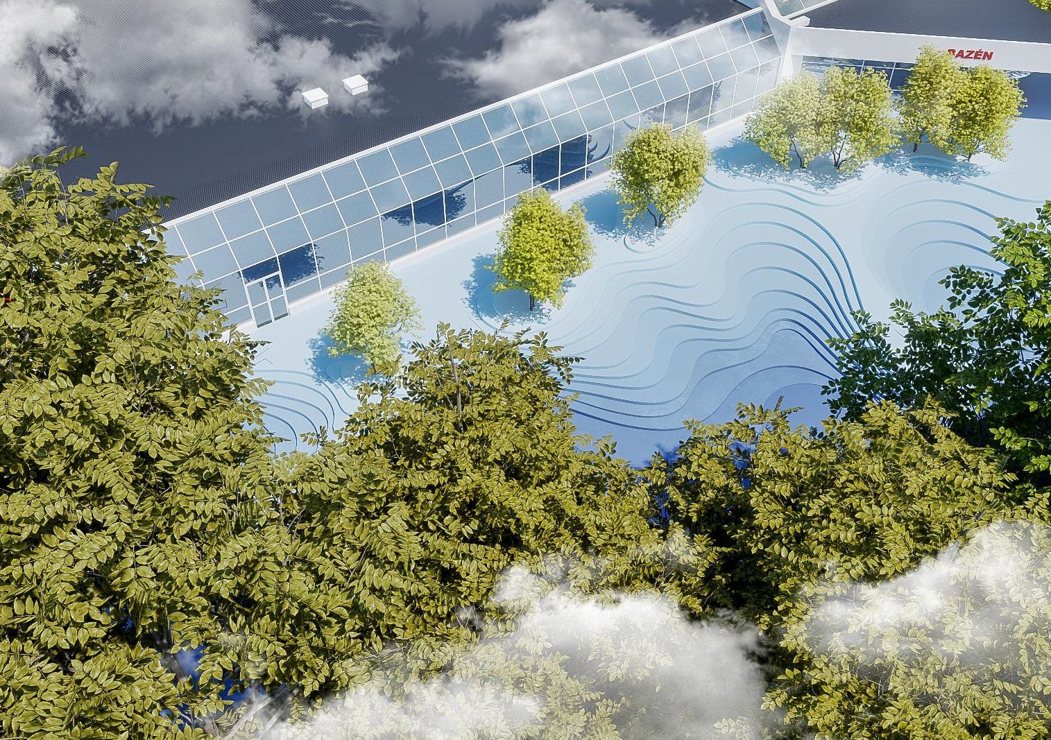 Esteticky zajímavý předprostor Krytého bazénu v Ostravě-Porubě bude připomínat vlnobití v soutěsce. Vizualizace: David Kotek, PROJEKTSTUDIO Esteticky zajímavý předprostor Krytého bazénu v Ostravě-Porubě bude připomínat vlnobití v soutěsce. Vizualizace: David Kotek, PROJEKTSTUDIO